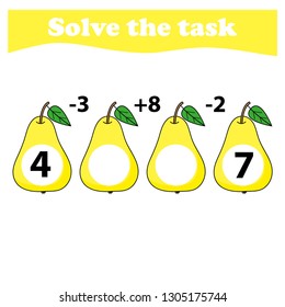 Worksheet. Mathematical puzzle game. Learning mathematics, tasks for addition  for preschool  children. worksheet for preschool kids - vector