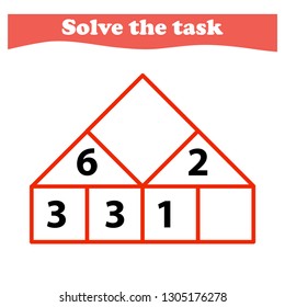 Worksheet. Mathematical puzzle game. Learning mathematics, tasks for addition  for preschool  children. worksheet for preschool kids - vector
