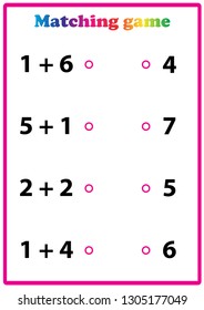 Worksheet. Mathematical puzzle game. Learning mathematics, tasks for addition  for preschool  children. worksheet for preschool kids - vector
