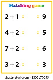 Worksheet. Mathematical puzzle game. Learning mathematics, tasks for addition  for preschool  children. worksheet for preschool kids - vector
