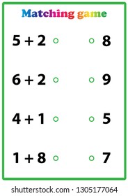 Worksheet. Mathematical puzzle game. Learning mathematics, tasks for addition  for preschool  children. worksheet for preschool kids - vector
