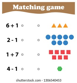 Worksheet. Mathematical puzzle game. Learning mathematics, tasks for addition  for preschool  children. worksheet for preschool kids - vector