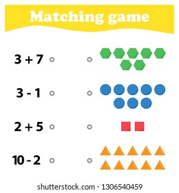 Worksheet. Mathematical puzzle game. Learning mathematics, tasks for addition  for preschool  children. worksheet for preschool kids - vector