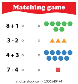 Worksheet. Mathematical puzzle game. Learning mathematics, tasks for addition  for preschool  children. worksheet for preschool kids - vector