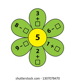 Worksheet. Mathematical puzzle game. Learning mathematics, tasks for addition  for preschool  children. worksheet for preschool kids - vector