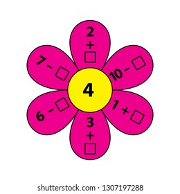 Worksheet. Mathematical puzzle game. Learning mathematics, tasks for addition  for preschool  children. worksheet for preschool kids - vector