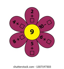 Worksheet. Mathematical puzzle game. Learning mathematics, tasks for addition  for preschool  children. worksheet for preschool kids - vector