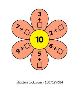 Worksheet. Mathematical puzzle game. Learning mathematics, tasks for addition  for preschool  children. worksheet for preschool kids - vector