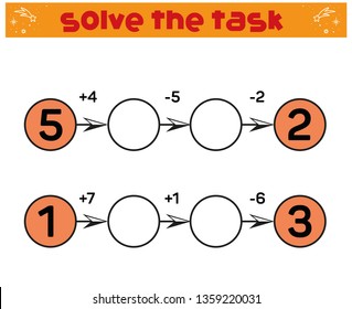 Worksheet. Mathematical puzzle game. Learning mathematics, tasks for addition for preschool children. worksheet for preschool kids - vector - Vektör