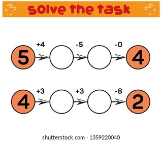 Worksheet. Mathematical puzzle game. Learning mathematics, tasks for addition for preschool children. worksheet for preschool kids - vector - Vektör