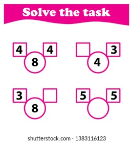 Worksheet. Mathematical puzzle game. Learning mathematics, tasks for addition  for preschool  children. worksheet for preschool kids - vector