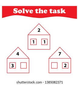 Worksheet. Mathematical puzzle game. Learning mathematics, tasks for addition  for preschool  children. worksheet for preschool kids - vector