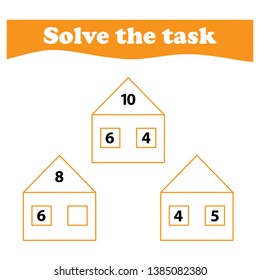 Worksheet. Mathematical puzzle game. Learning mathematics, tasks for addition  for preschool  children. worksheet for preschool kids - vector
