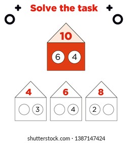 Worksheet. Mathematical puzzle game. Learning mathematics, tasks for addition for preschool children. worksheet for preschool kids - vector - Vektör