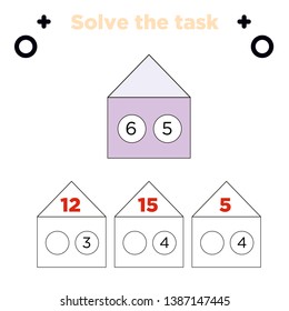 Worksheet. Mathematical puzzle game. Learning mathematics, tasks for addition for preschool children. worksheet for preschool kids - vector - Vektör