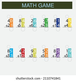 Hoja de cálculo. Juego de rompecabezas matemático. Aprender matemáticas, tareas de adición para niños preescolares. hoja de trabajo para niños preescolares - vector - Vektör