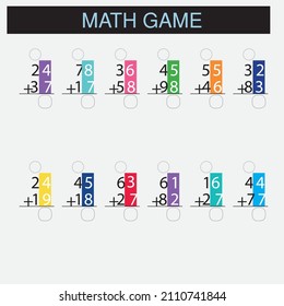 Worksheet. Mathematical puzzle game. Learning mathematics, tasks for addition for preschool children. worksheet for preschool kids - vector - Vektör