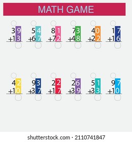 Worksheet. Mathematical puzzle game. Learning mathematics, tasks for addition for preschool children. worksheet for preschool kids - vector - Vektör