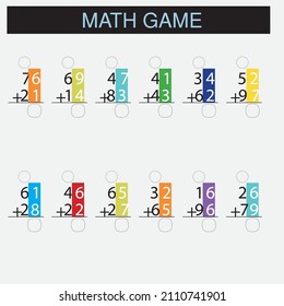 Worksheet. Mathematical puzzle game. Learning mathematics, tasks for addition for preschool children. worksheet for preschool kids - vector - Vektör