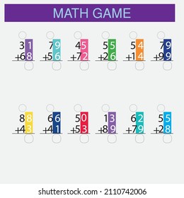 Worksheet. Mathematical puzzle game. Learning mathematics, tasks for addition for preschool children. worksheet for preschool kids - vector - Vektör