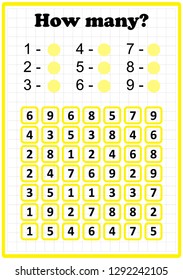 worksheet . Mathematics task. How many numbers. Game for kids