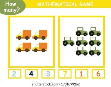 worksheet . Mathematics task. How many objects. Learning mathematics, numbers. Tasks for addition (counting) for preschool kids, children.