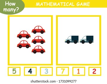 worksheet . Mathematics task. How many objects. Learning mathematics, numbers. Tasks for addition (counting) for preschool kids, children.