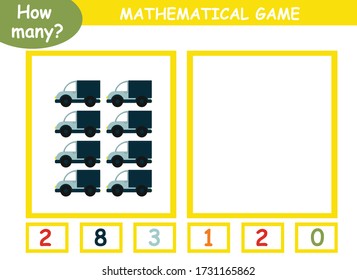 worksheet . Mathematics task. How many objects. Learning mathematics, numbers. Tasks for addition (counting) for preschool kids, children.