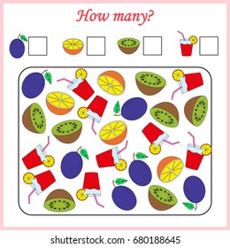 worksheet . Mathematics task. How many objects. Learning mathematics, numbers. Tasks for addition (counting) for preschool kids, children