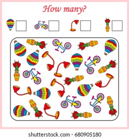 worksheet . Mathematics task. How many objects. Learning mathematics, numbers. Tasks for addition (counting) for preschool kids, children. worksheet for preschool kids