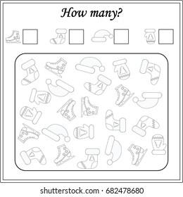 worksheet . Mathematics task. How many objects. Learning mathematics, numbers. Tasks for addition (counting) for preschool kids, children. worksheet for preschool kids