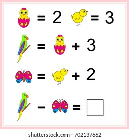 worksheet . Mathematics task.  Learning mathematics, tasks for addition  for preschool  children. 