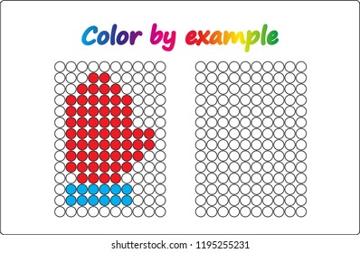 Worksheet.  mitten - puzzle task, game for preschool  kids. Color by example. Coloring book. Vector illustration. Paint the circles.