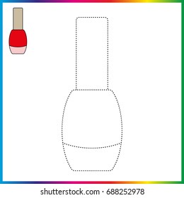 Worksheet, nail polish , connect the dots and coloring page - game for kids. Restore dashed line - trace game for children. 