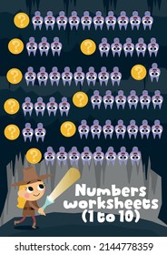 Worksheet  on numbers for children.  Counting worksheet. Odd and even numbers.  Educational children's game.