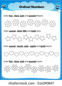 worksheet ordinal numbers stock vector royalty free 516390847