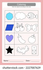 Worksheet paint the according to the color. Learning materials for preschool kids. Logical game for kindergarten.