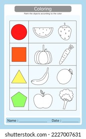 Worksheet paint the according to the color. Learning materials for preschool kids. Logical game for kindergarten.