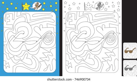 Worksheet for practicing fine motor skills - color only fields with dot - finish the illustration of sunglasses