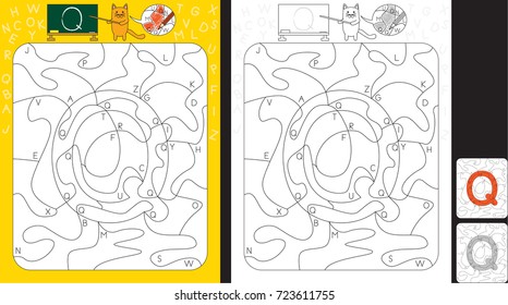 Worksheet for practicing letter recognition and fine motor skills - color only fields with letter Q
