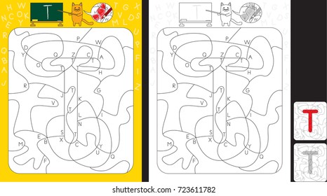 Worksheet for practicing letter recognition and fine motor skills - color only fields with letter T