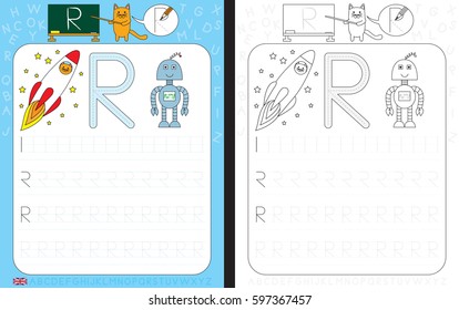 Worksheet for practicing letter writing - tracing letter R