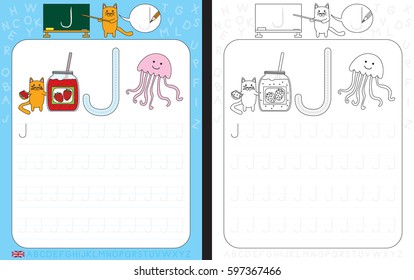 Worksheet for practicing letter writing - tracing letter J