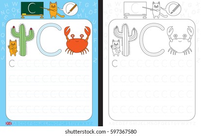 Worksheet for practicing letter writing - tracing letter C
