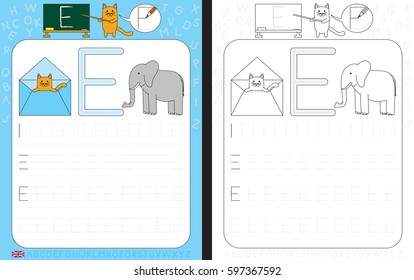 Worksheet for practicing letter writing - tracing letter E