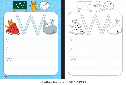 Worksheet for practicing letter writing - tracing letter W