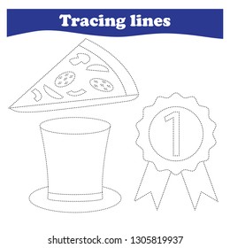 worksheet. Practicing motor skills,  Tracing dashed lines, vector.