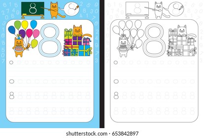 Worksheet for practicing number writing - tracing number 8