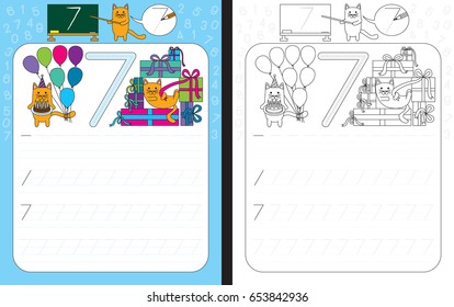 Worksheet for practicing number writing - tracing number 7