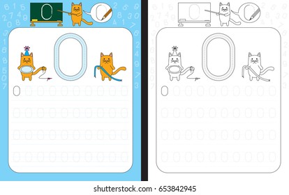 Worksheet for practicing number writing - tracing number 0